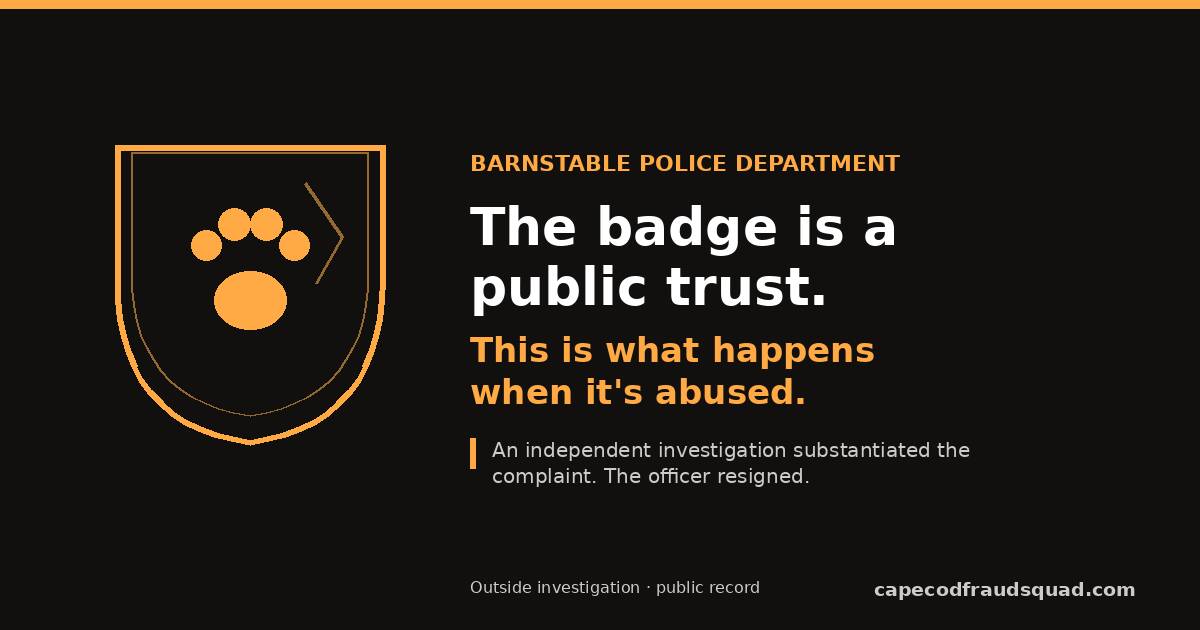 Illustration: an amber police shield containing a K-9 paw print, on a dark background, with the words the badge is a public trust